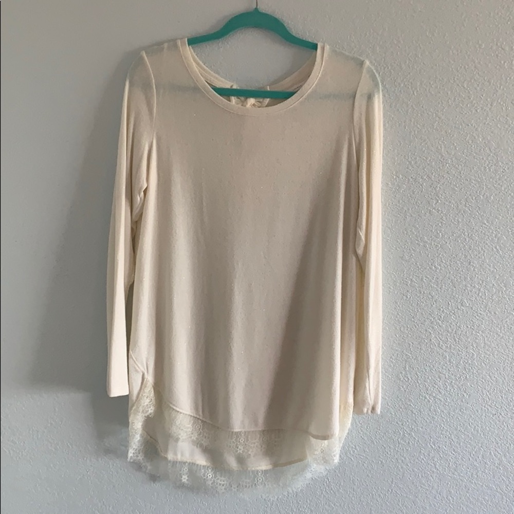 Lauren Conrad Sparkly Ivory Sweater Lace Hem